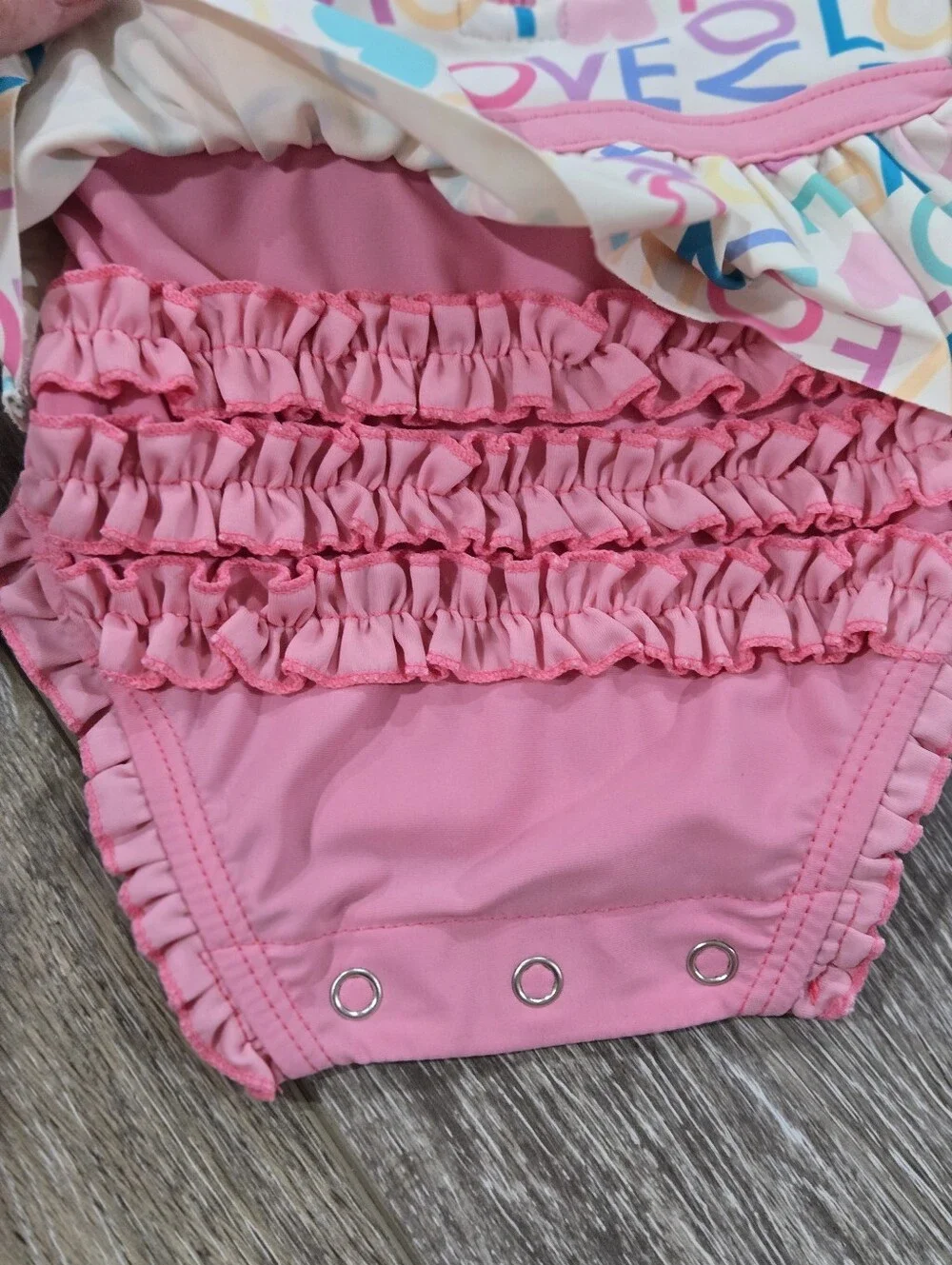 Ruffle Butts 0-3month Baby Pink 'Love' Long-Sleeve Swim